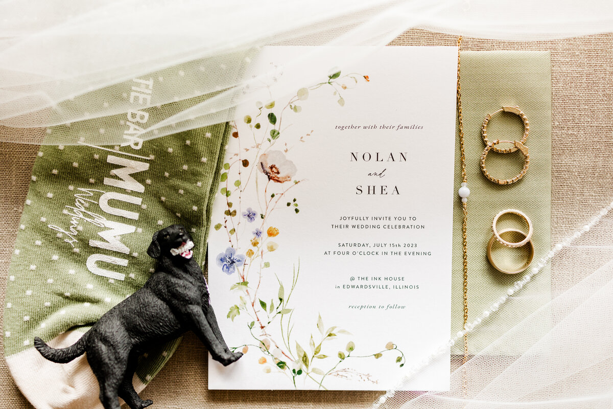 Elegant wedding invitation details captured by Style & Grace Photography in Lincoln County, MO, showcasing the design and personal touches of the couple's stationery for their special day.