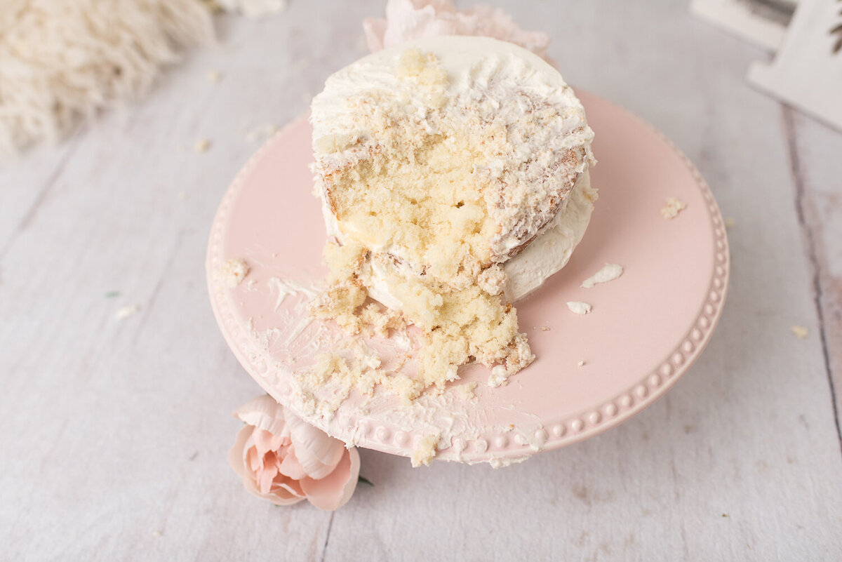 Close up of birthday cake after one year old cake smash and portraits |Sharon Leger Photography || Canton, CT || Family & Newborn Photographer