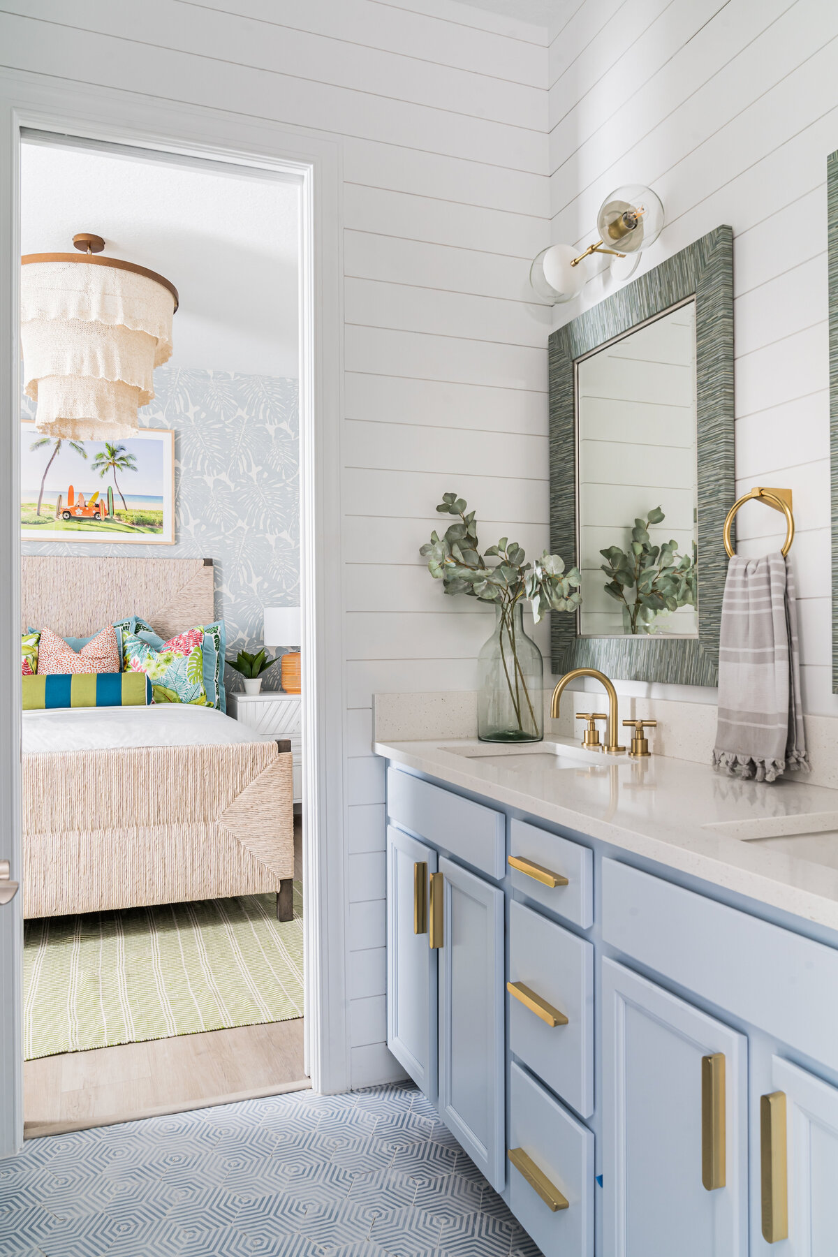 coastal home light blue guest bathroom Full Service Interior Design by Island Home Interiors Lake Nona