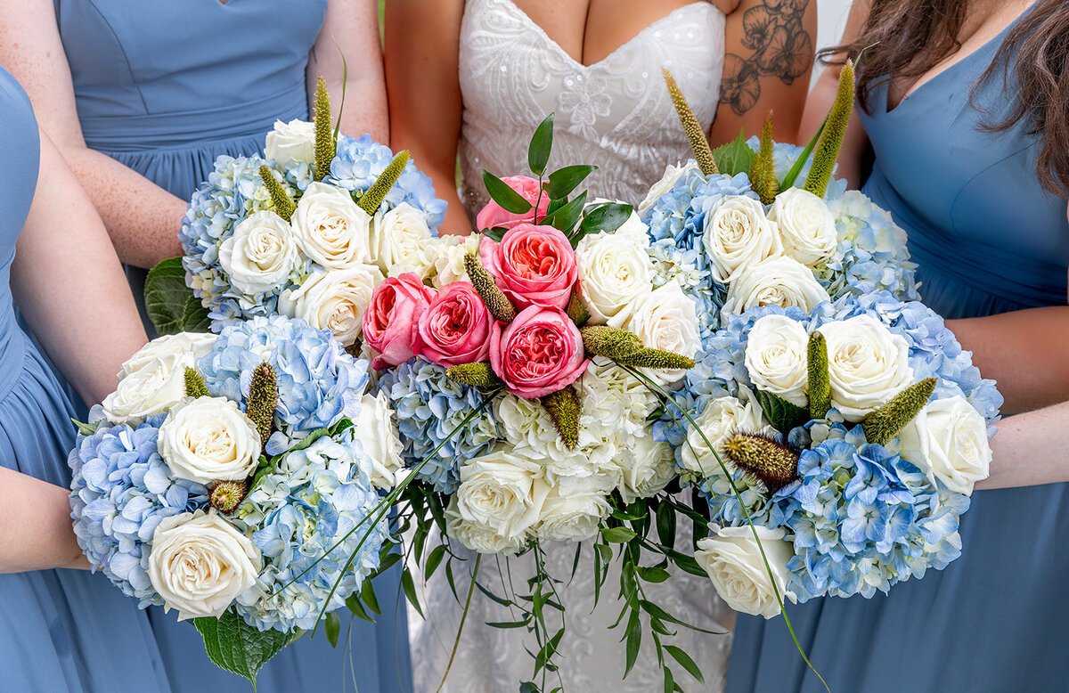 blue and white bouquets