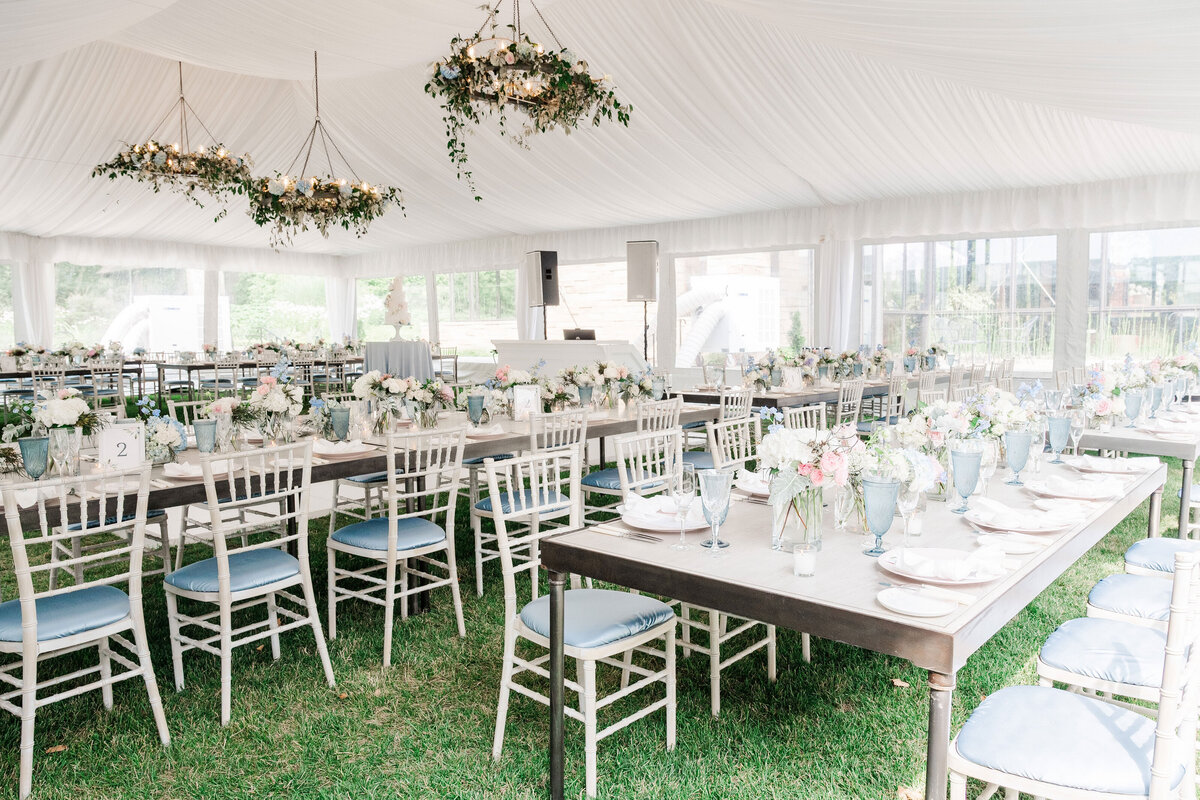 wedding reception setup at Frick Museum tent designed by perfectly planned by shari