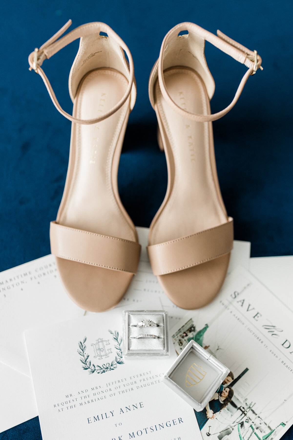 These rings and shoes on this beautiful blue backdrop really shine.