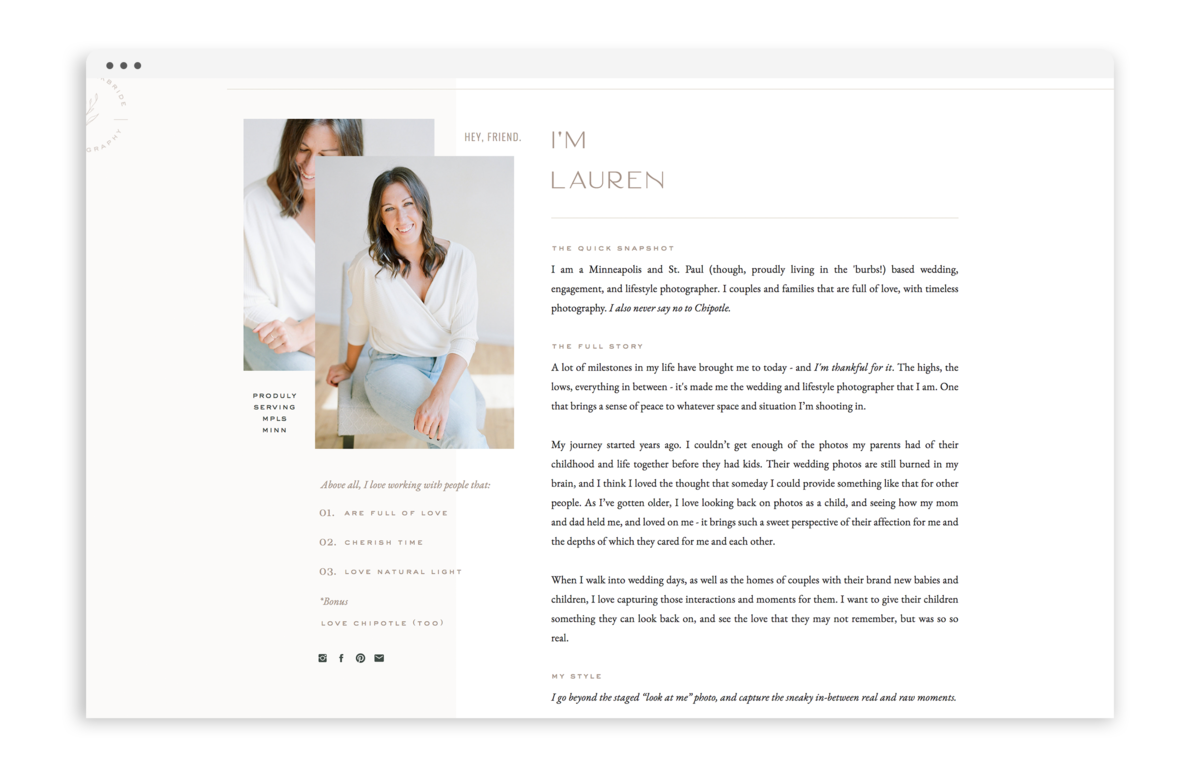 Lauren Kirkbride Photography - Custom Logo Design and Showit Website Design by With Grace and Gold - Photo - 2