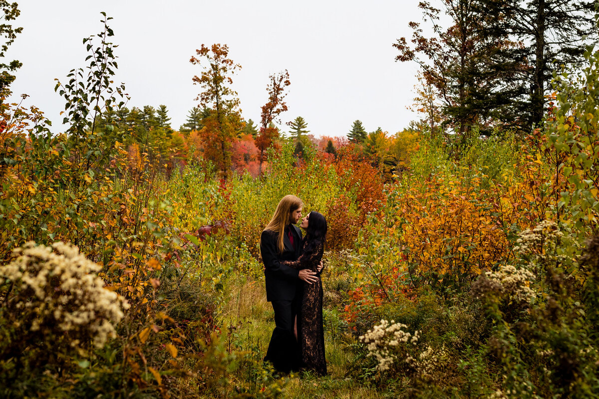 Deep in the woods for a Halloween Fall Elopement in New Hampshire