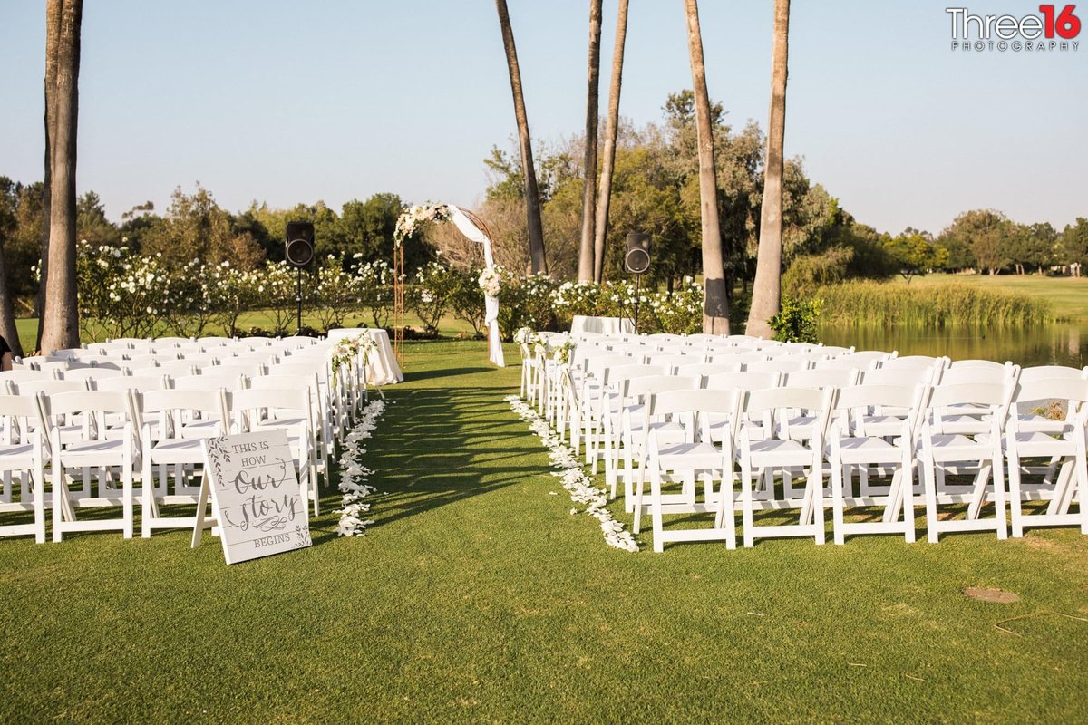 Outdoor seating setup for Los Coyotes Country Club Wedding Venue ceremony