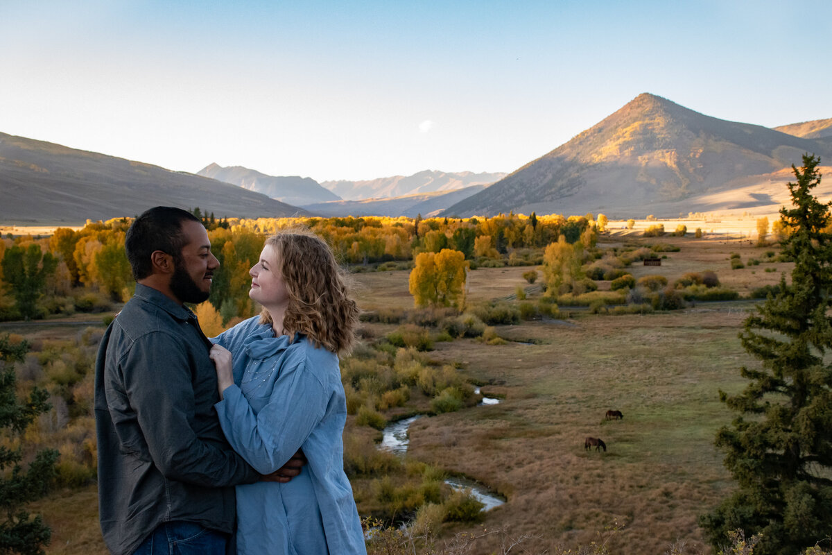 Engagement photos next to a Crested Butte Valley