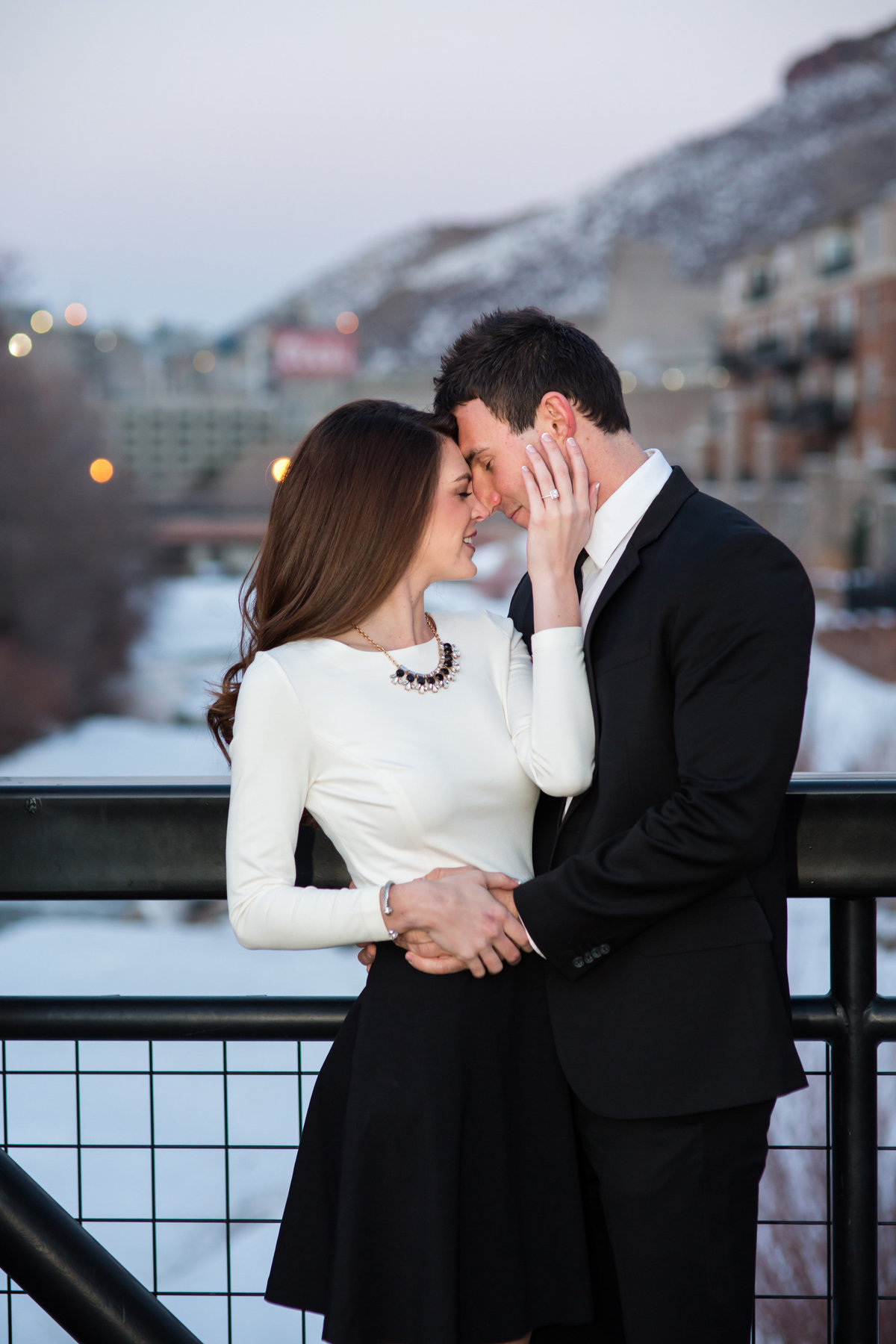 engaged couple in Golden by Coors Brewery