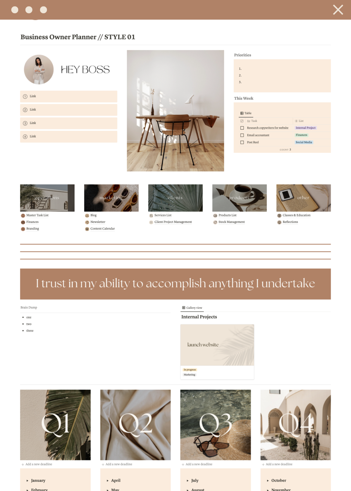 Aesthetic Business Owner Planner Notion Template