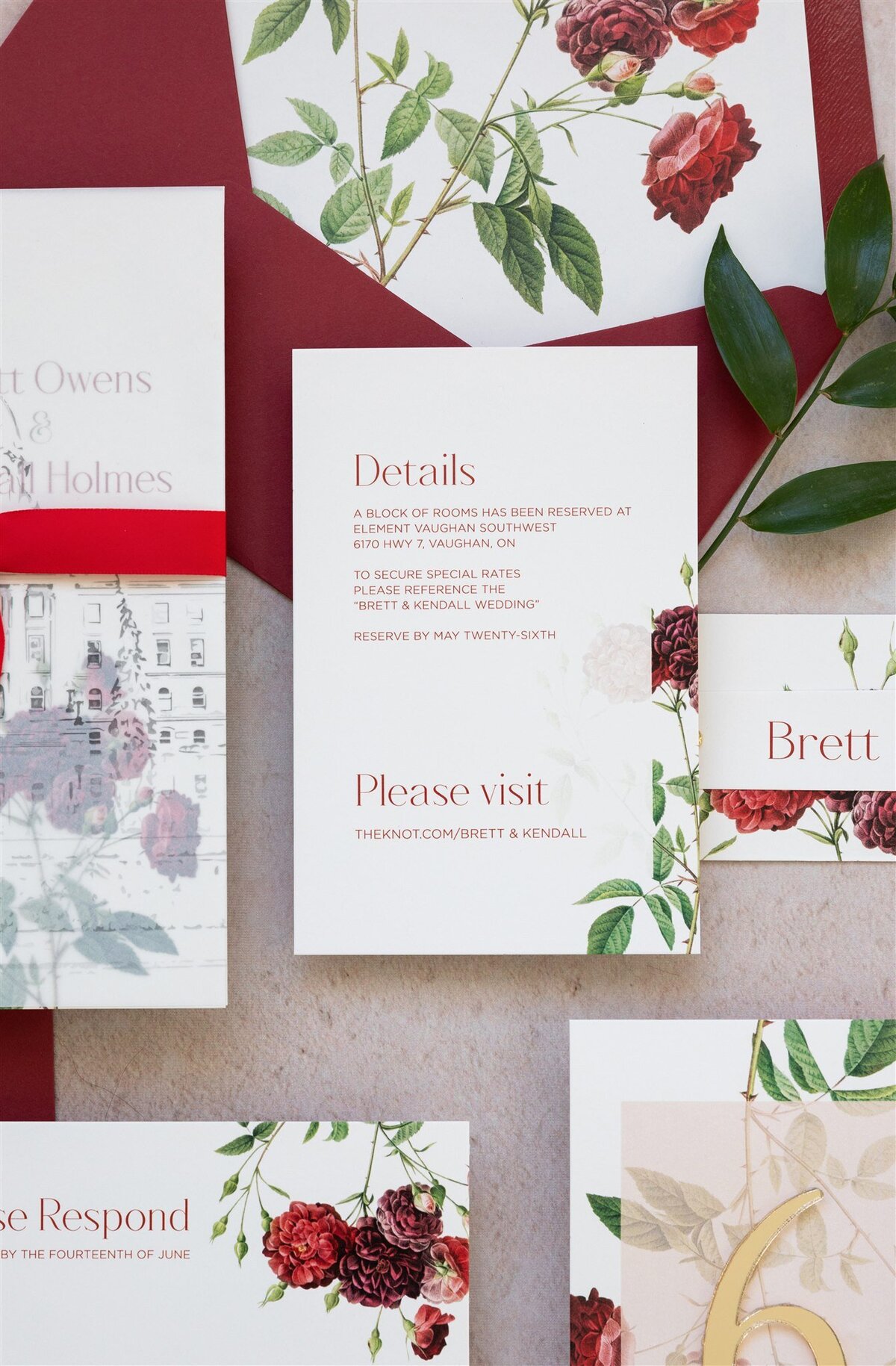 Burgundy florals wedding invitation 8