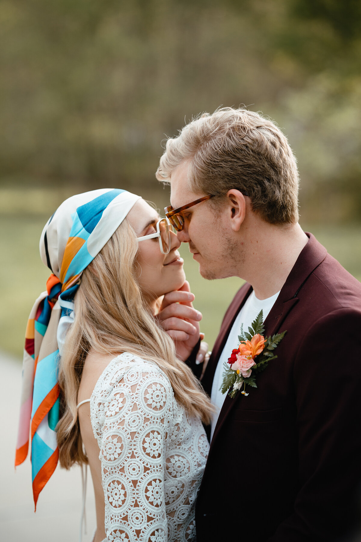 Man and woman up close with their foreheads touching