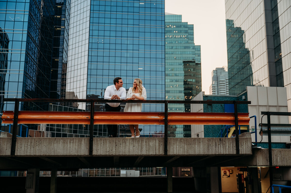 Romantic engagement session at the Rice Howard Parkade, Edmonton