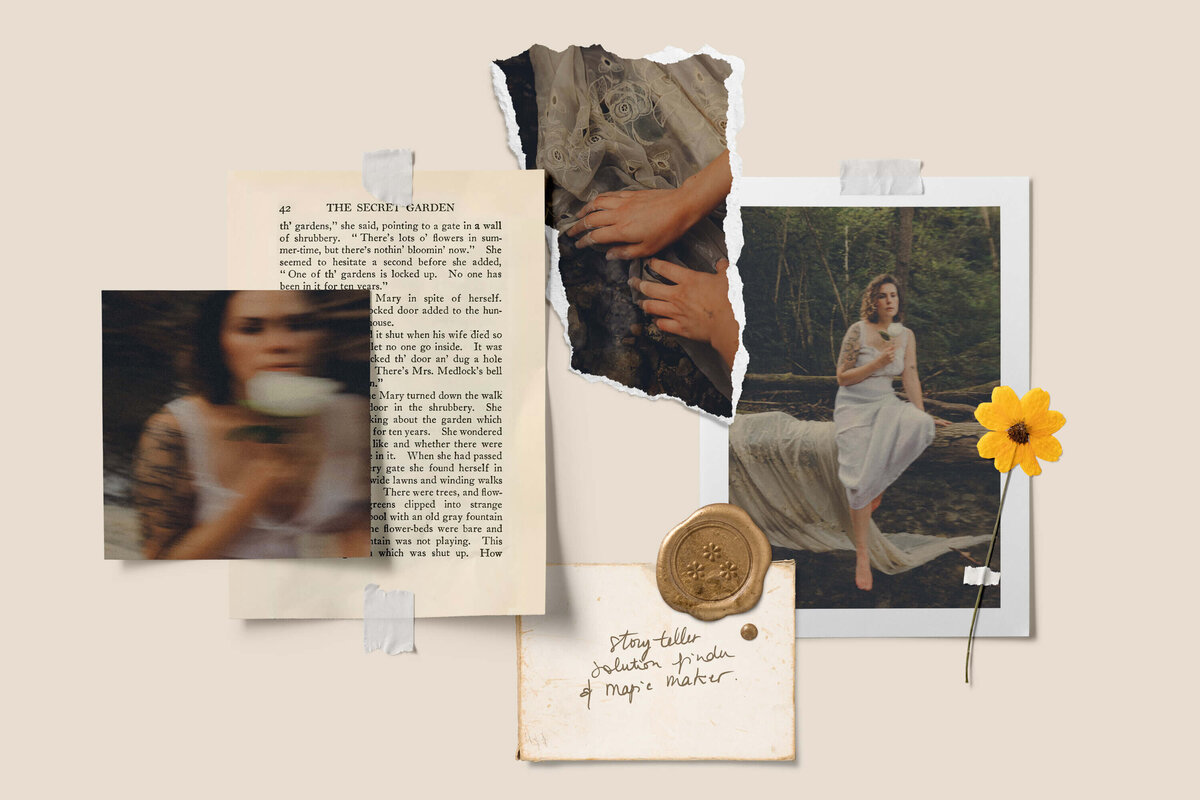 scrapbook images on dark green bakcground