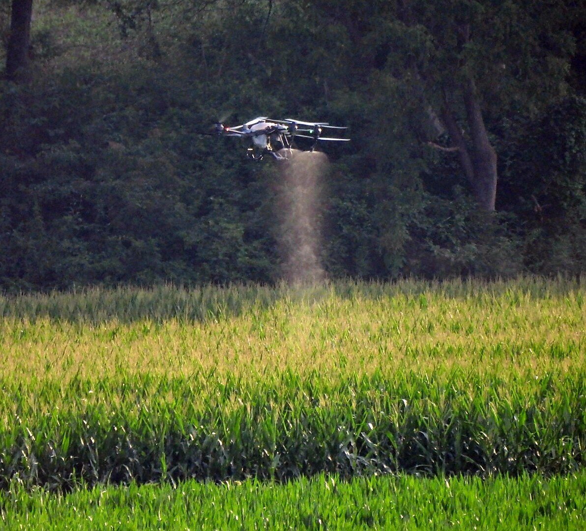 Raven 6 Rising in the field flying agriculture drones