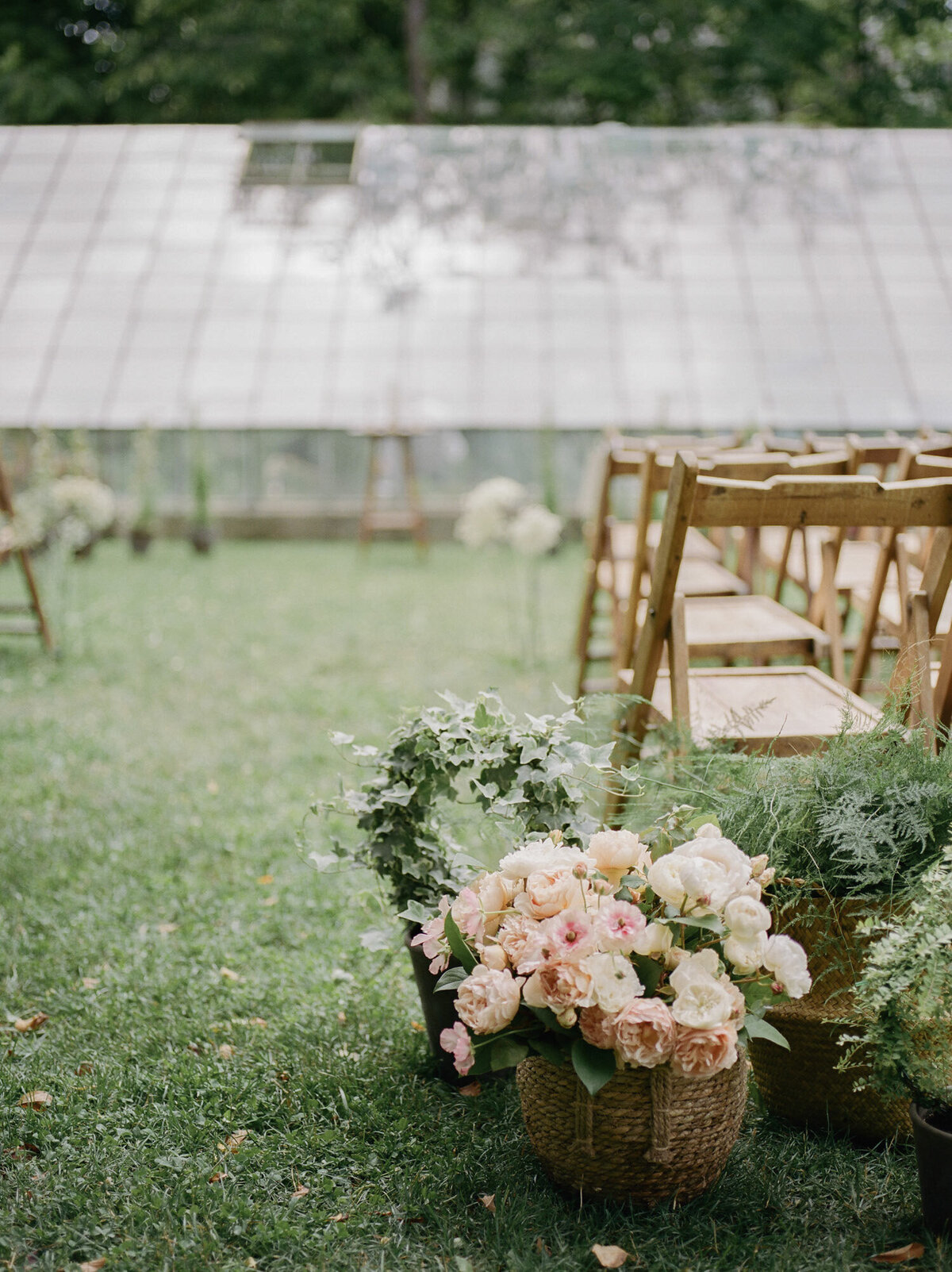 wedding ceremony flowers at greenhouse wedding venue, Grand Rapids