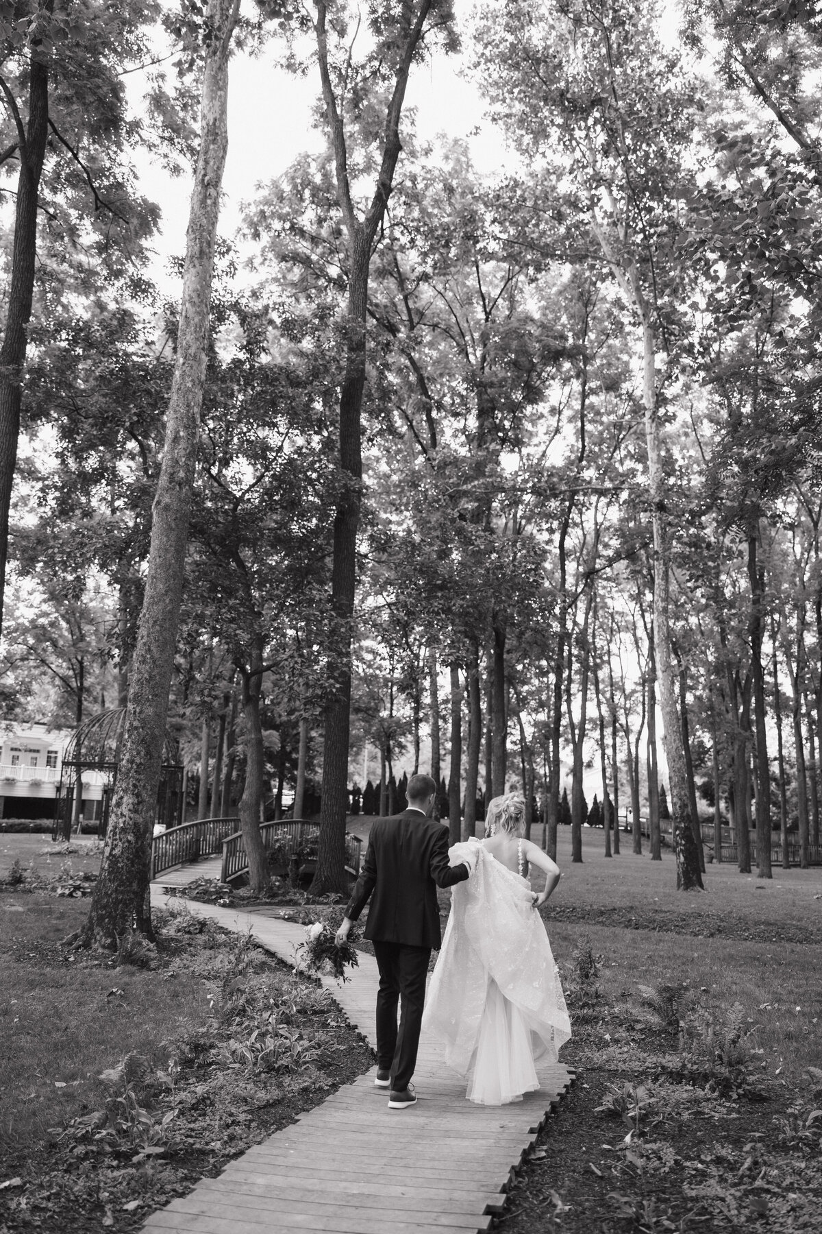 Black and white Indianapolis candid bridal portrait