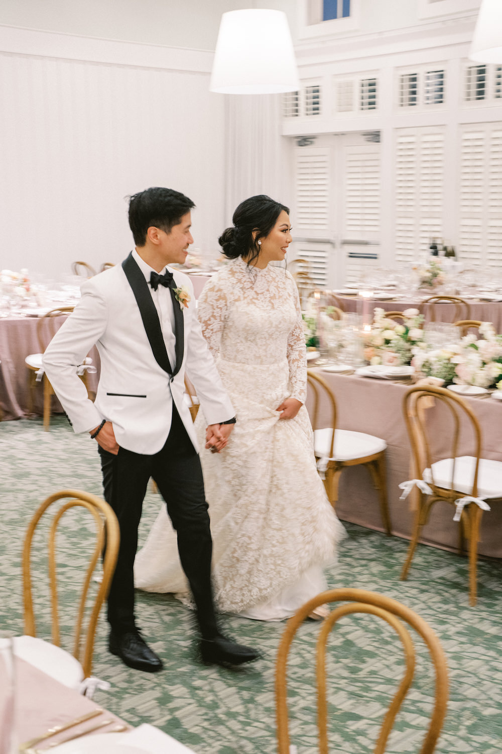 bride and groom first look at reception