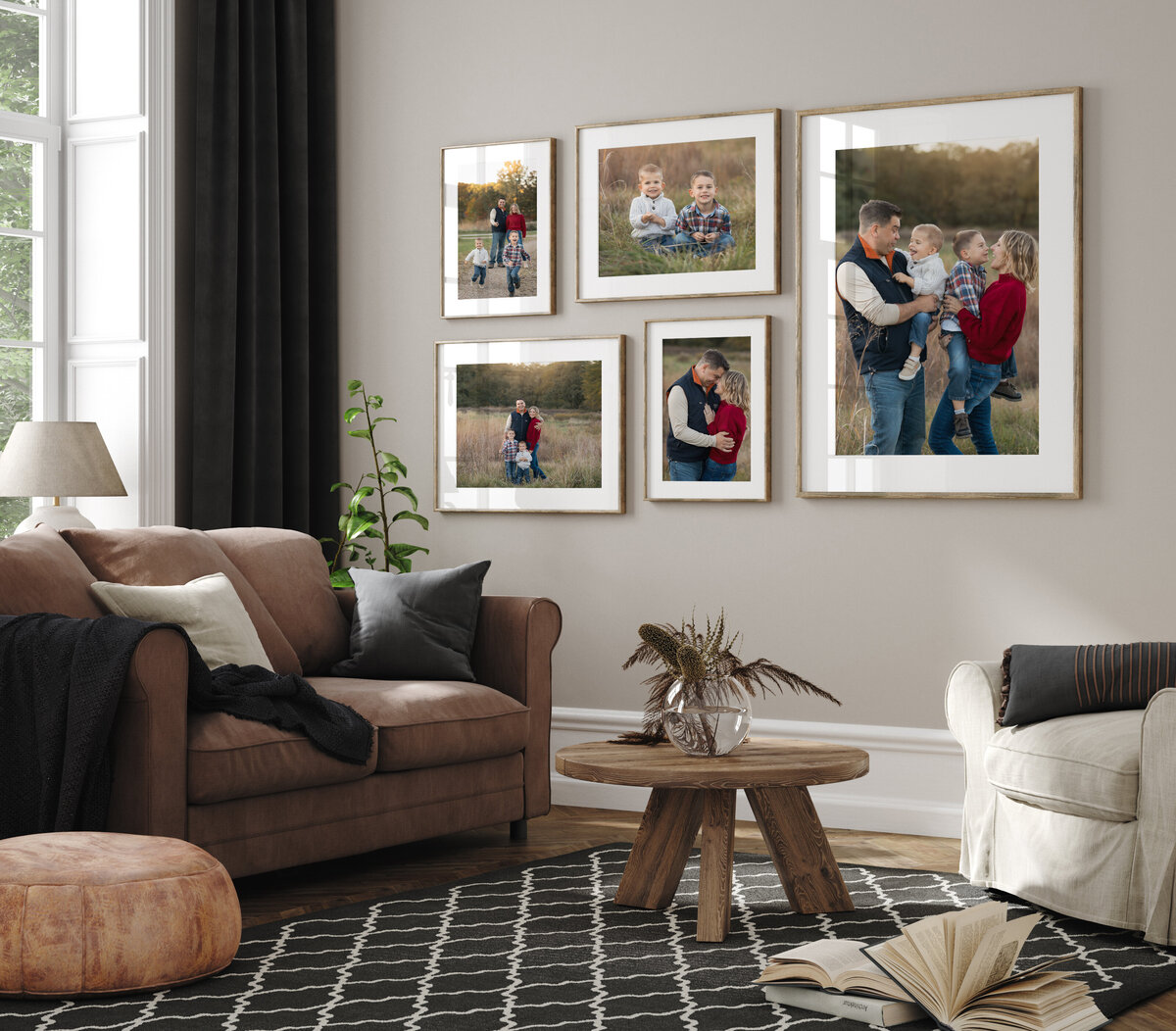 wall art in living room of an outdoor family photoshoot 