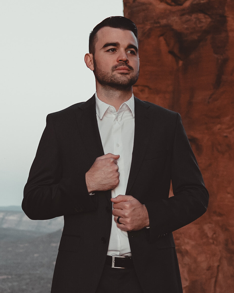 Couple laughing together after ceremony Cathedral Rock Sedona taken by Kollar Photography