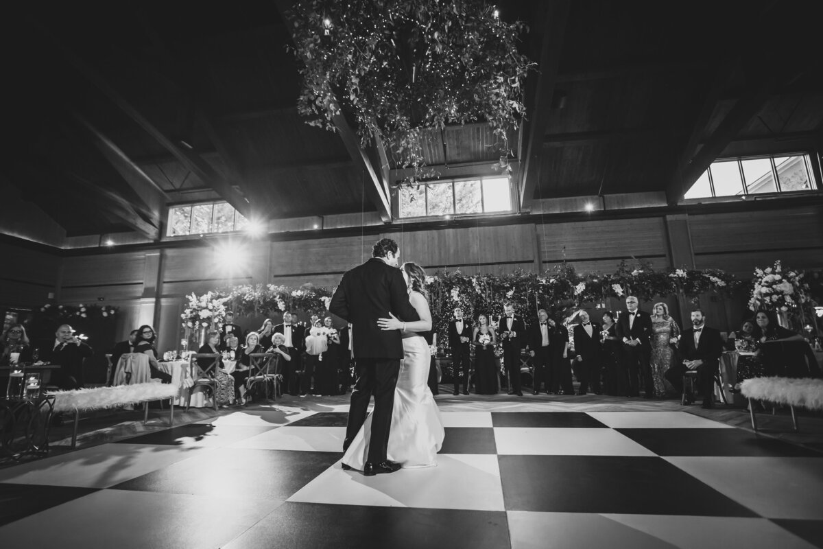 Bride and groom sharing a first dance.