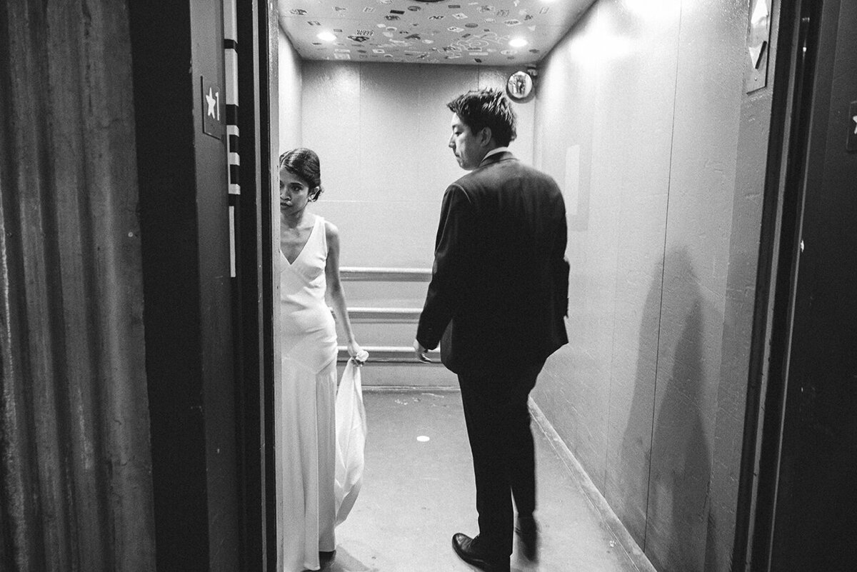 Mira Park Photography NY based wedding photographer Black and white wedding portrait at Greenpoint Loft in Brooklyn, NY