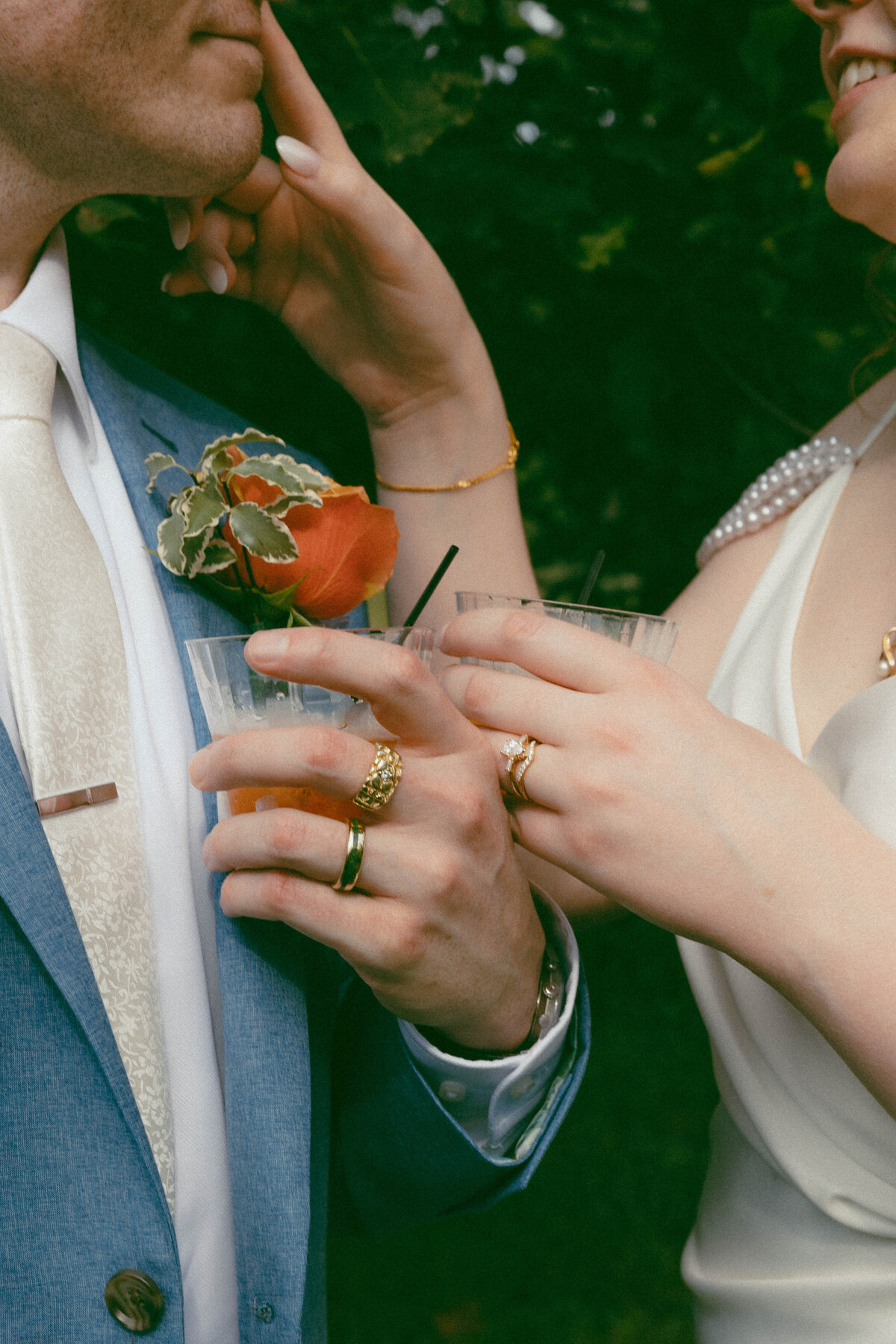 Film, detail shot of bride and groom at their wedding 