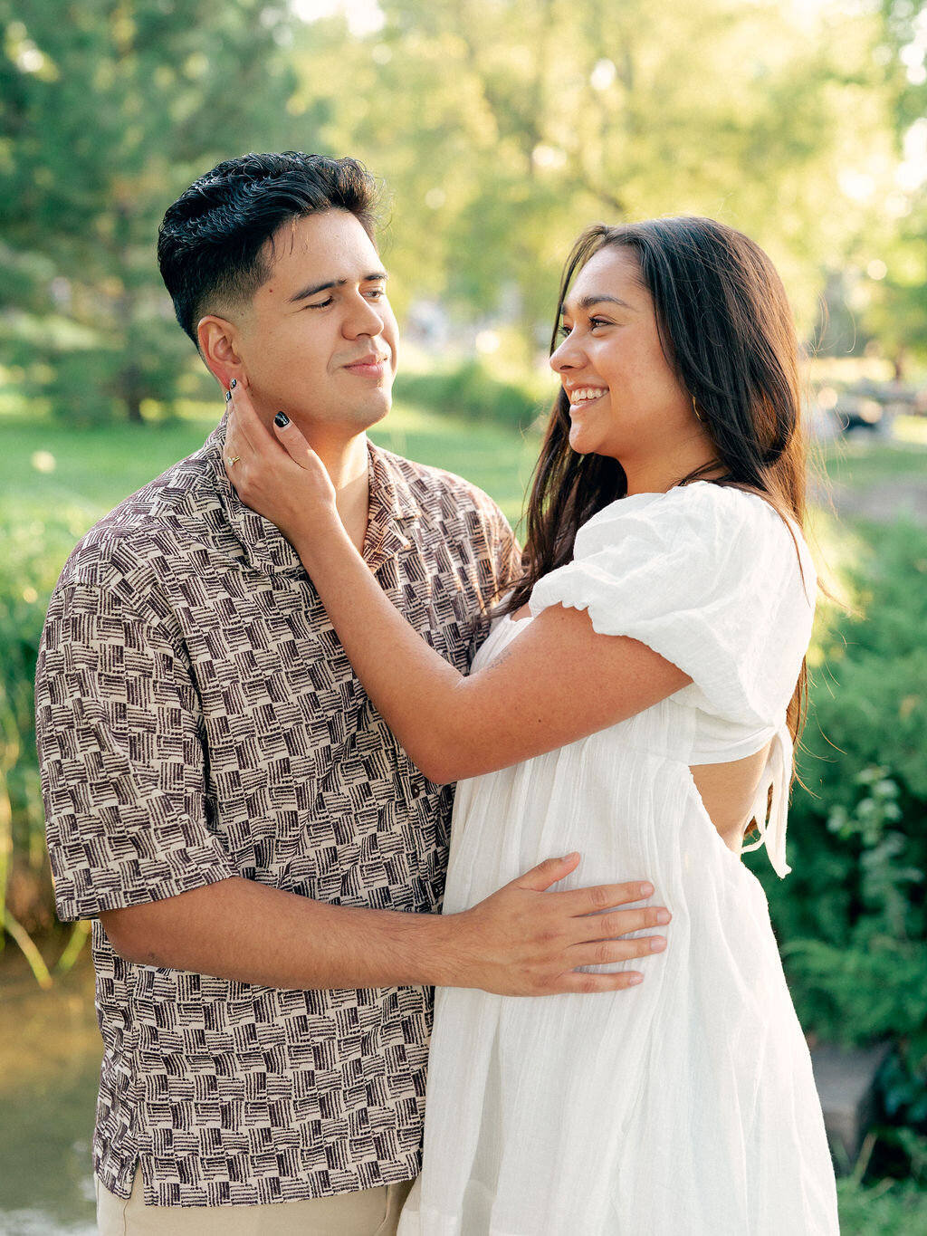 Colorful engagement photos at Washington Park on a sunny summer evening.