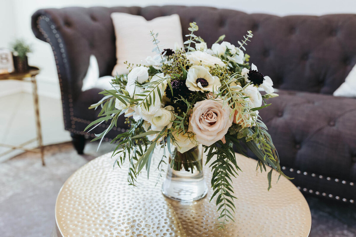 Shannan and Alex Wedding - bouquet on table