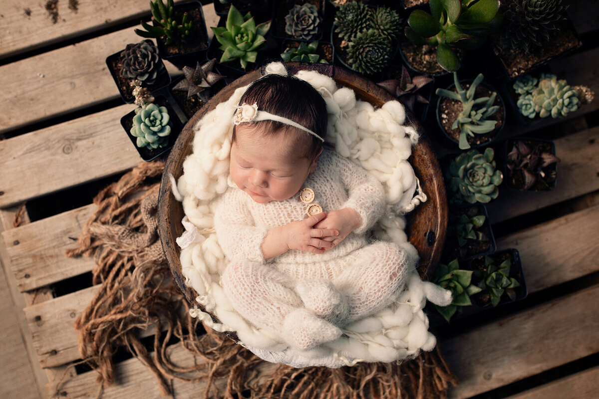 baby girl photo in boho bowl