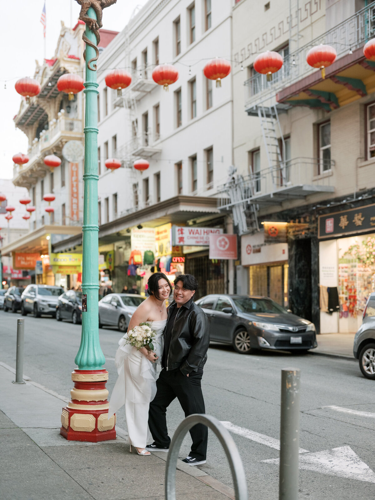 San Francisco engagement photos red lanterns backdrop