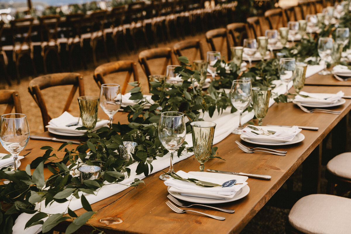 Greenery down farm tables