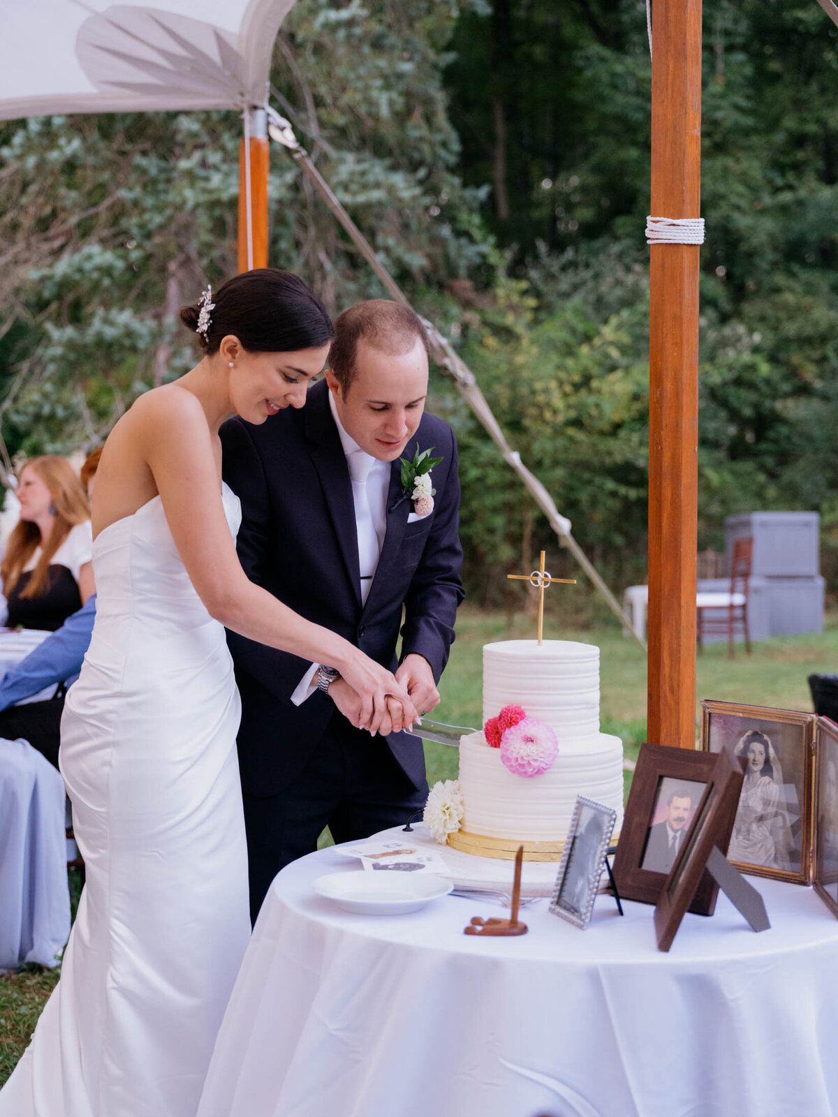 Elegant tented reception at private estate wedding.
