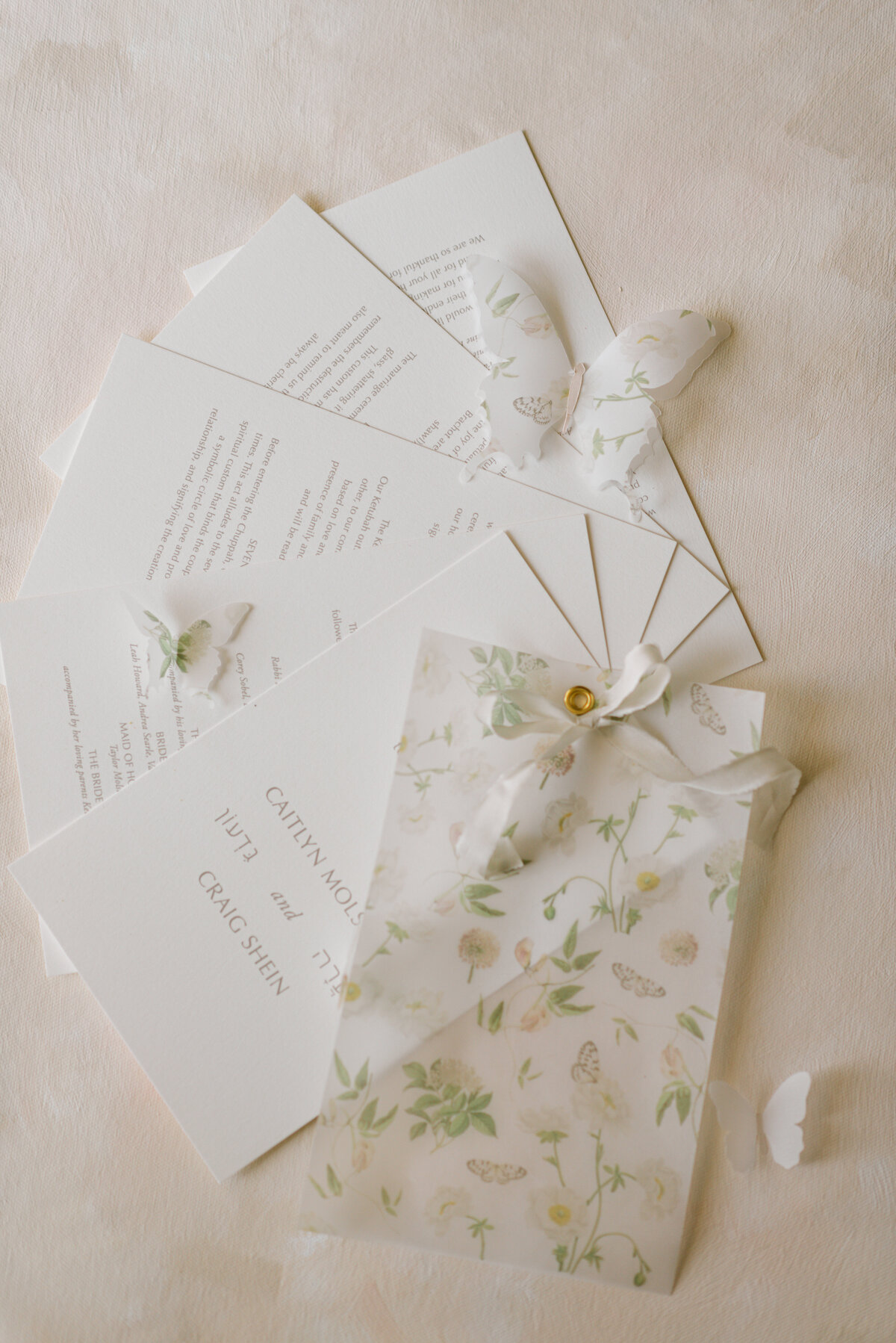 Cottage Core Wedding Style with Peach and Green Colour Palette, Floral Vellum Wedding Program, Wedding Stationery
