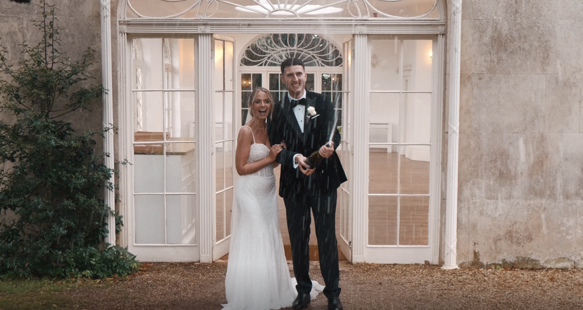 The Orangery at Barton Hall, Northamptonshire plays host to Leah and Connors champagne spray captured for their wedding film by HC Visuals.