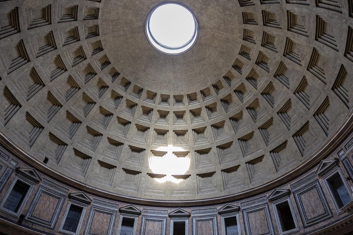 Occulus in the roof of the Pantheon in Rome, Italy