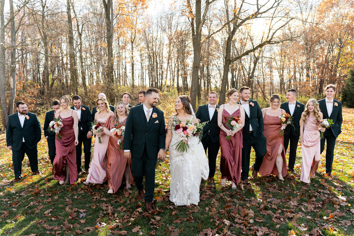 candid wedding party photo at The Wellspring from fall wedding