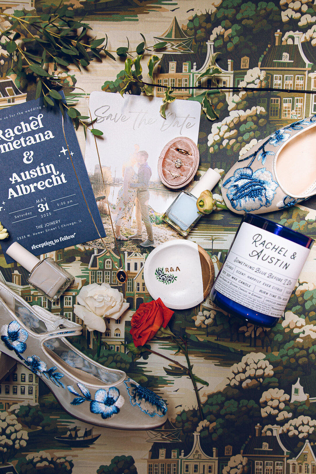 A flat lay of the bride's details at The Joinery in Chicago