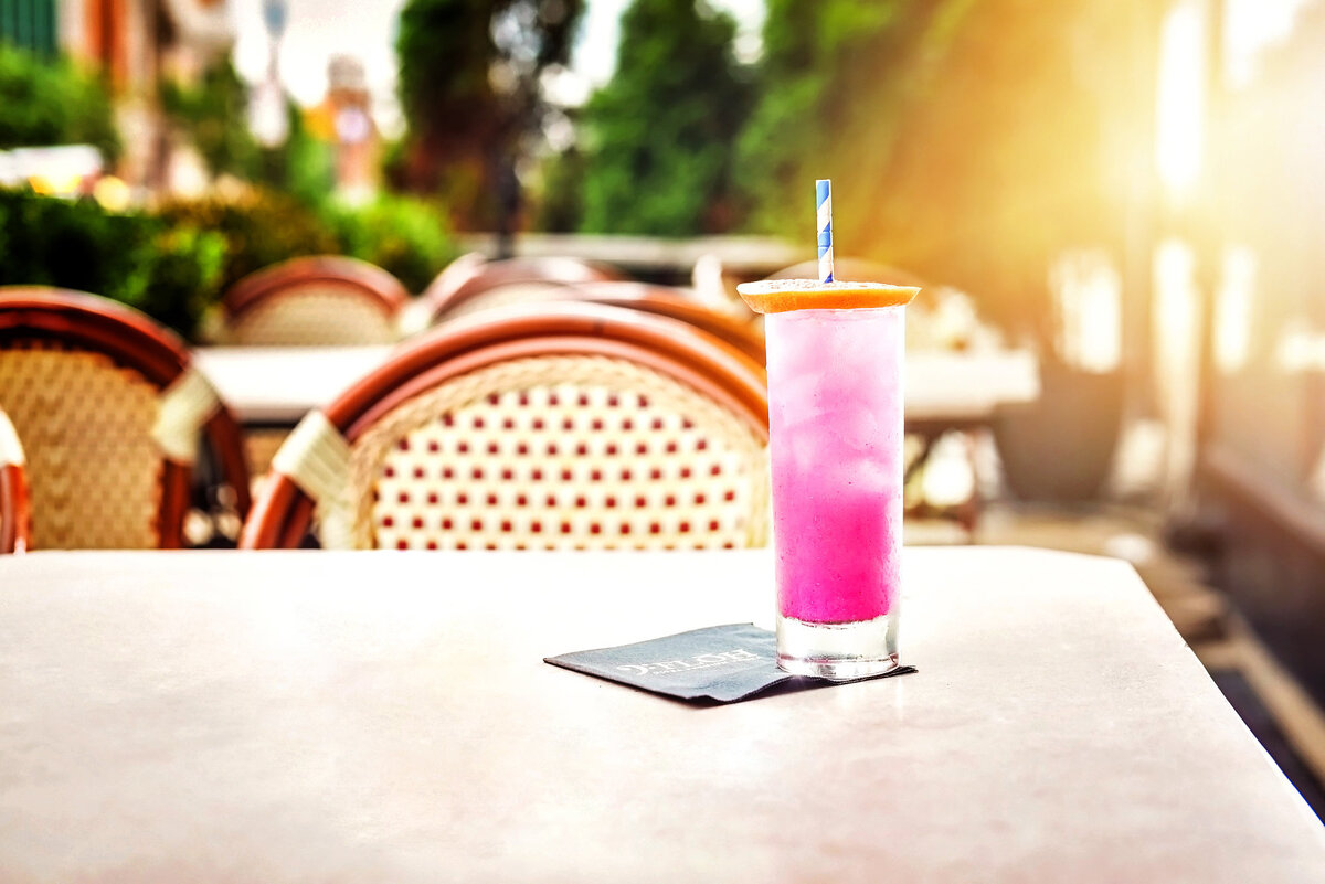 Advertising food photograph of a cocktail on the patio