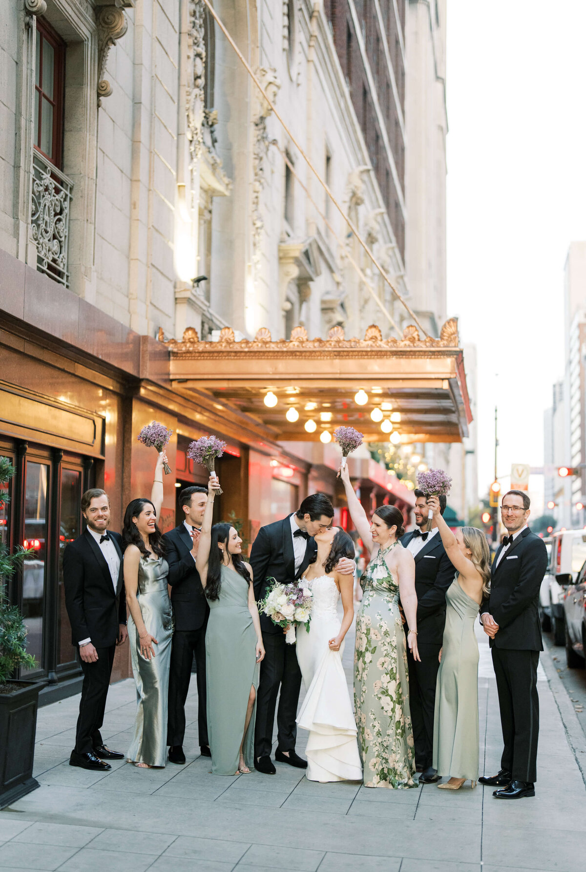 Wedding party at Bride and bridesmaids portraits at The Adolphus Hotel