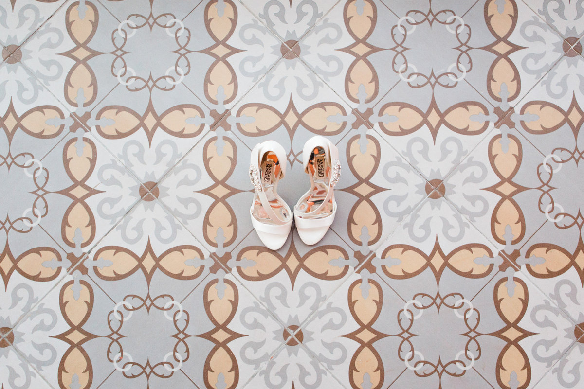 Badgley Mischka bridal shoes for a destination wedding.  Photographed by Rebecca Cerasani.