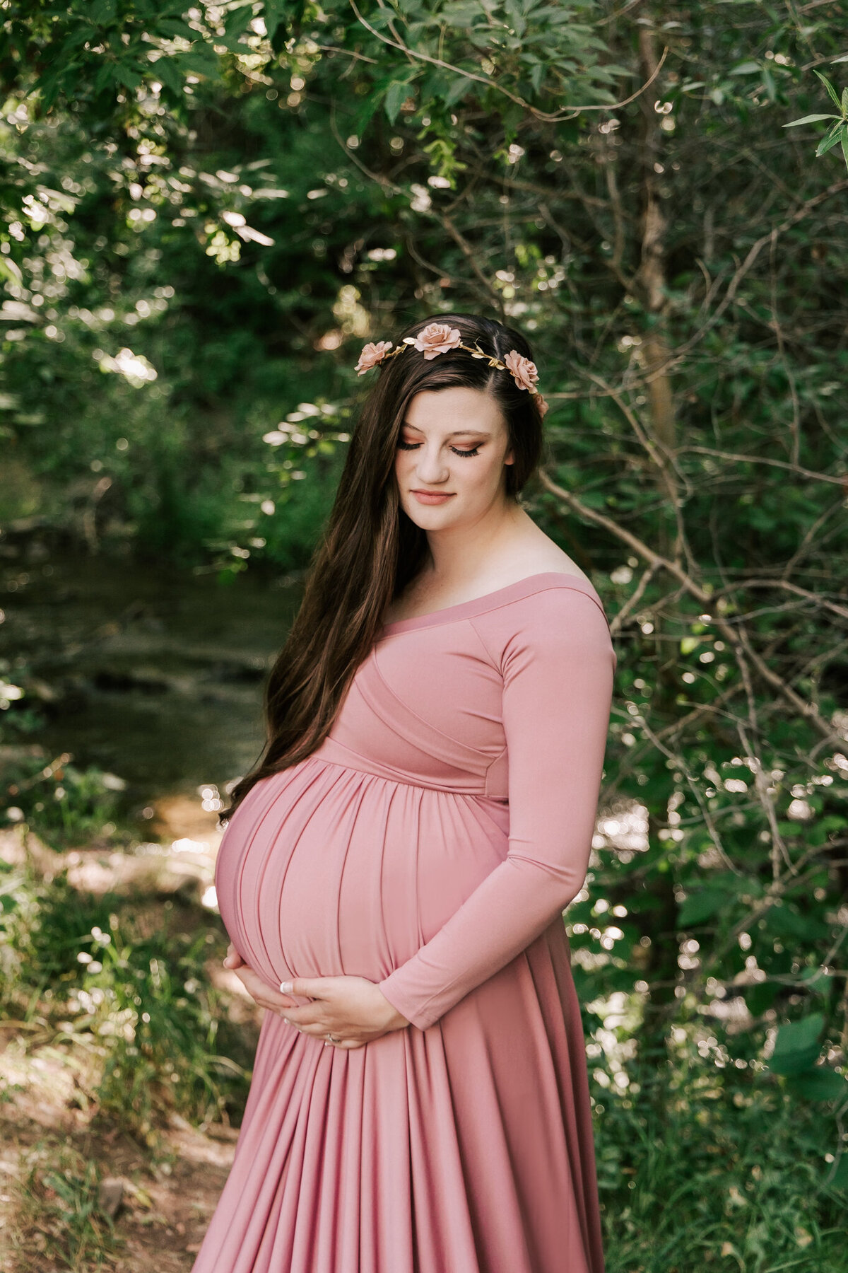 Stunning maternity photo in a pink gown By Diane Owen