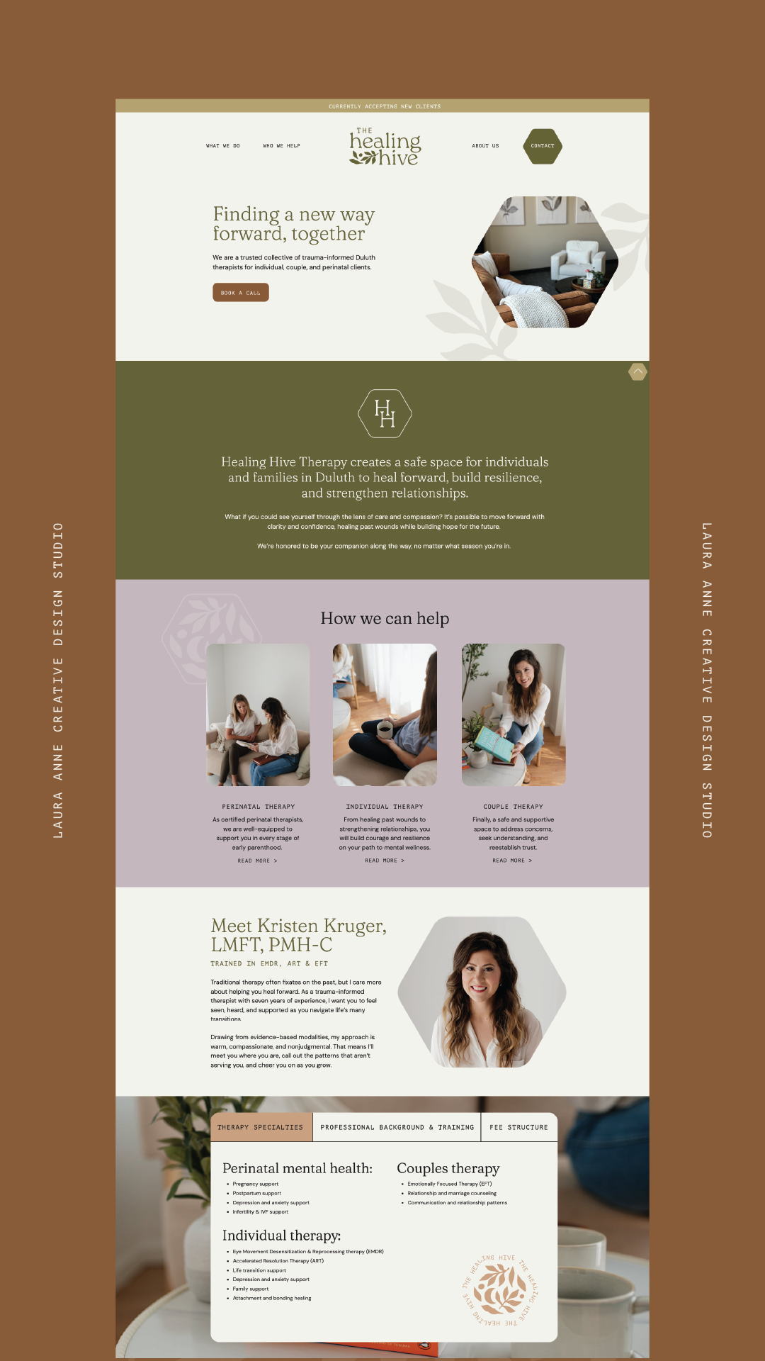 Warm, cozy website for therapy practice