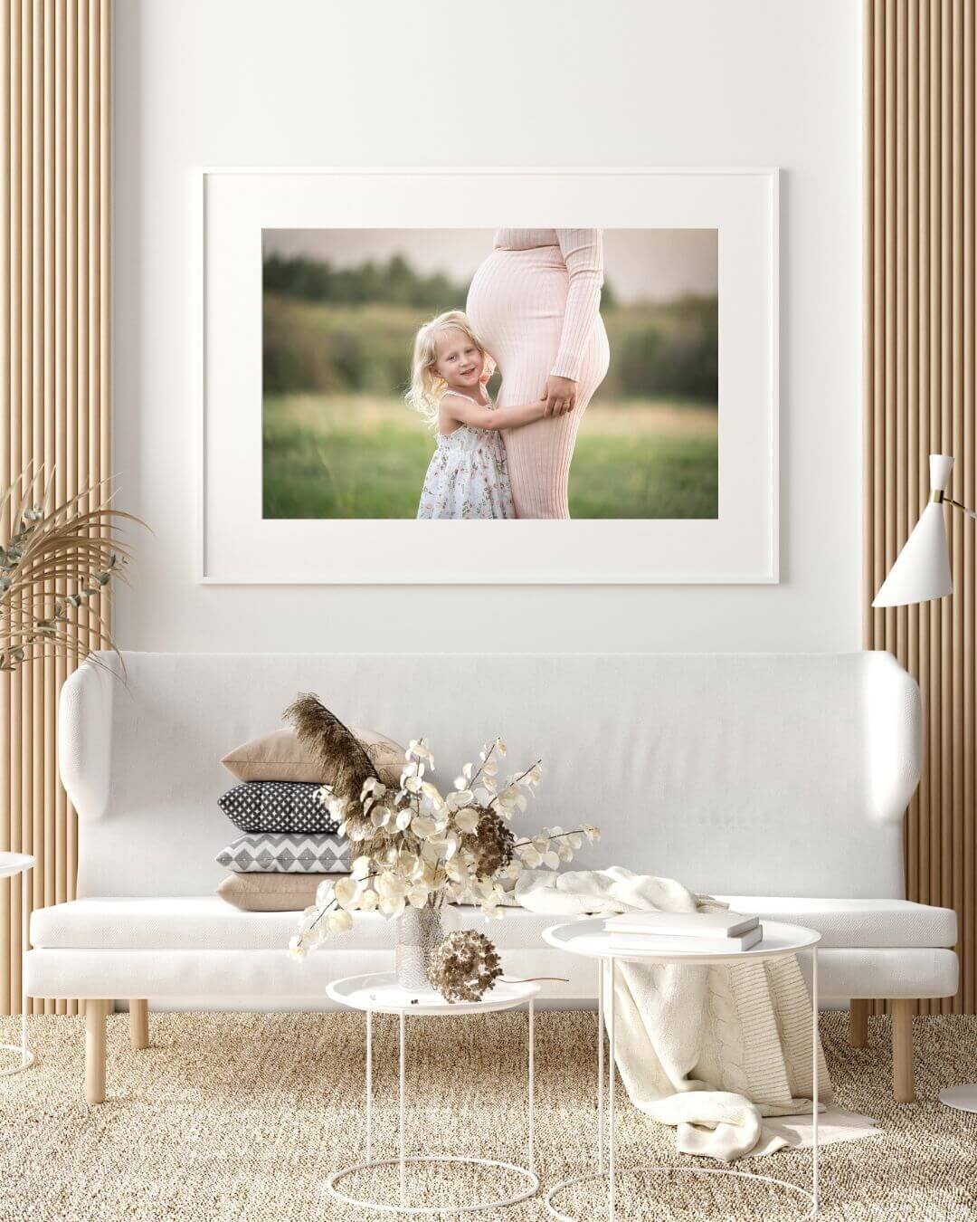 Beige White Aesthetic Modern Living Room Wall Art Photography Poster Frame Mockup Instagram Post