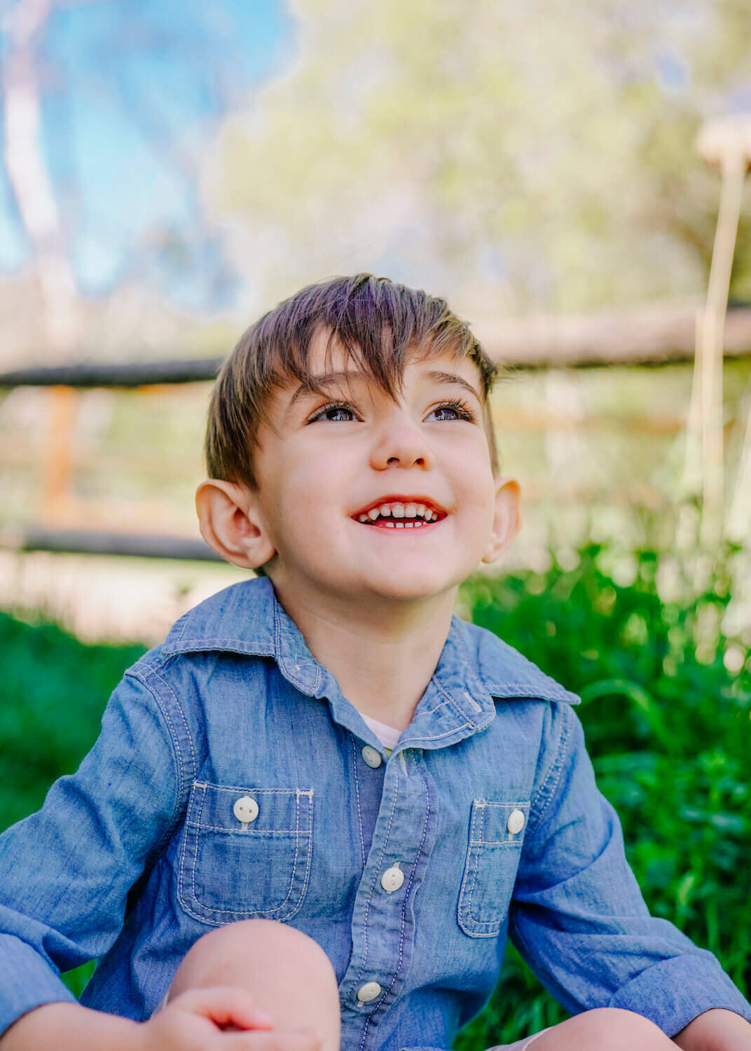 denver family photography - little boy smiling and looking up