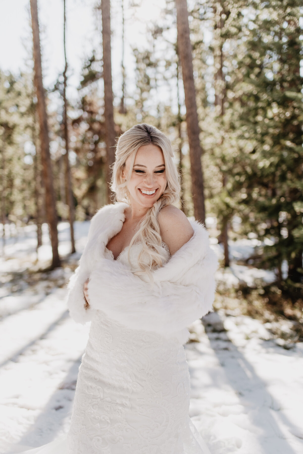 Jackson Hole Photographers capture bride wearing fur jacket
