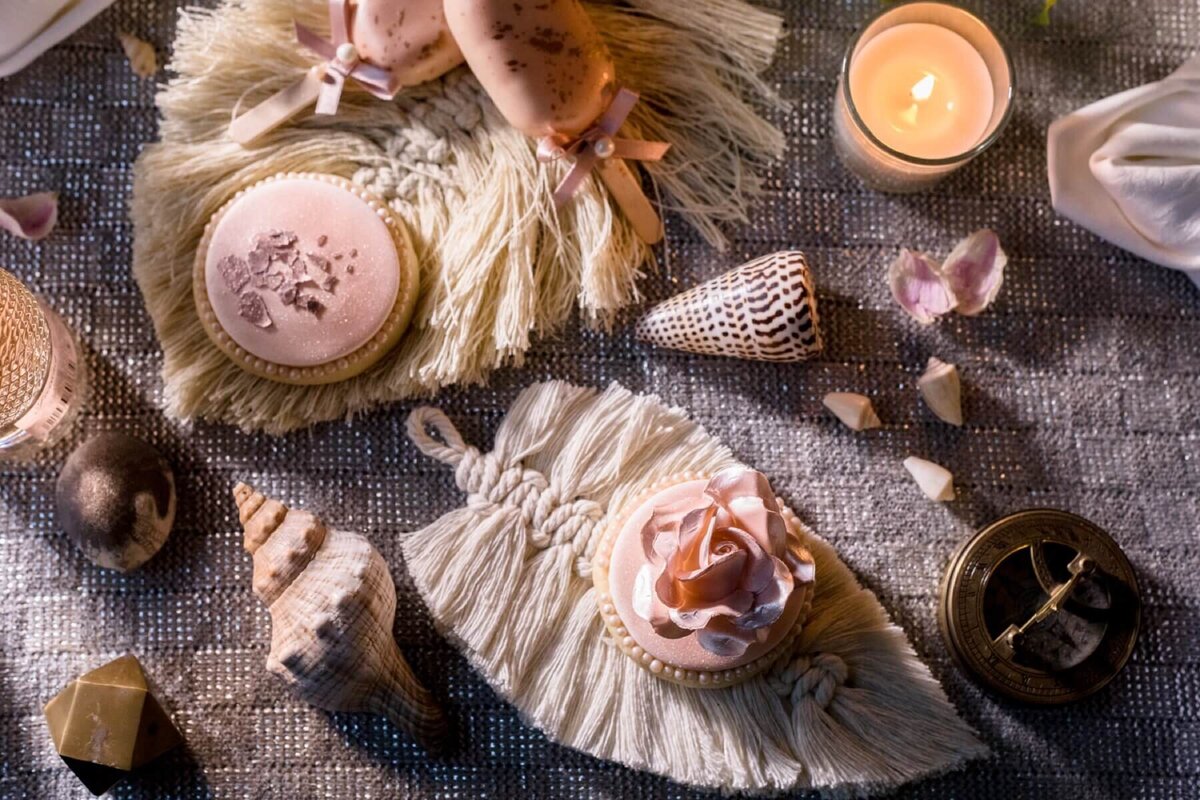 Beach theme desserts and iced biscuits with candle light
