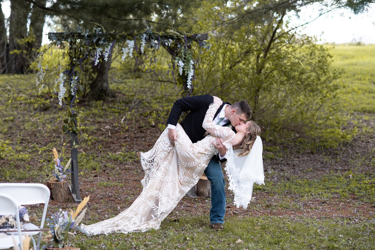 Bride and groom sunset silhouette