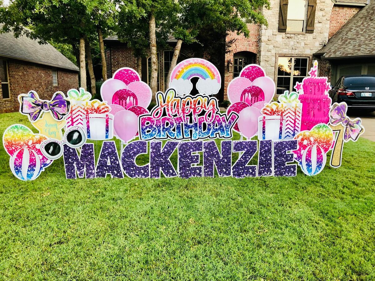 Custom yard greeting for a birthday celebration. Simply Sign It is a yard greeting rental company servicing Edmond, NW OKC, Piedmont, and Deer Creek.