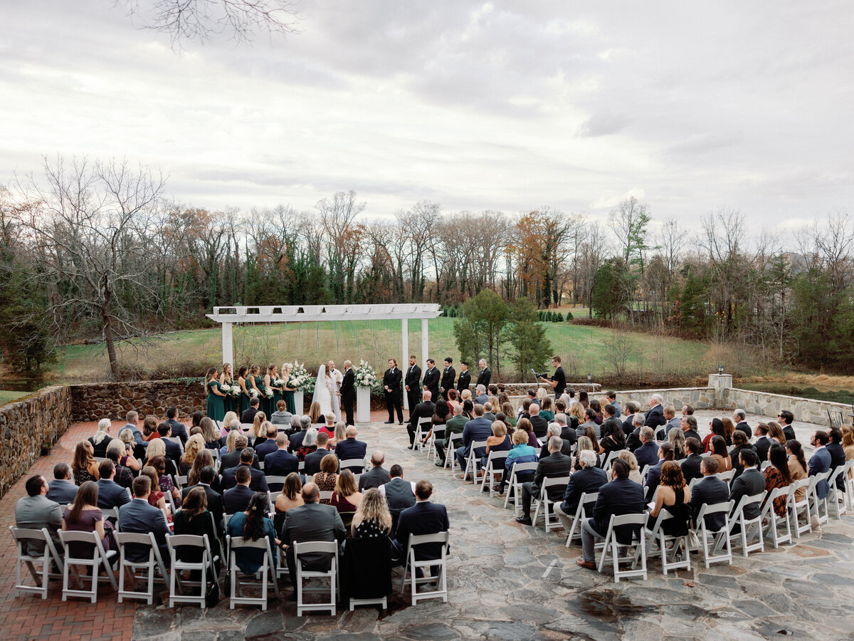 A overhead view of the wedding ceremony at polar springs manor