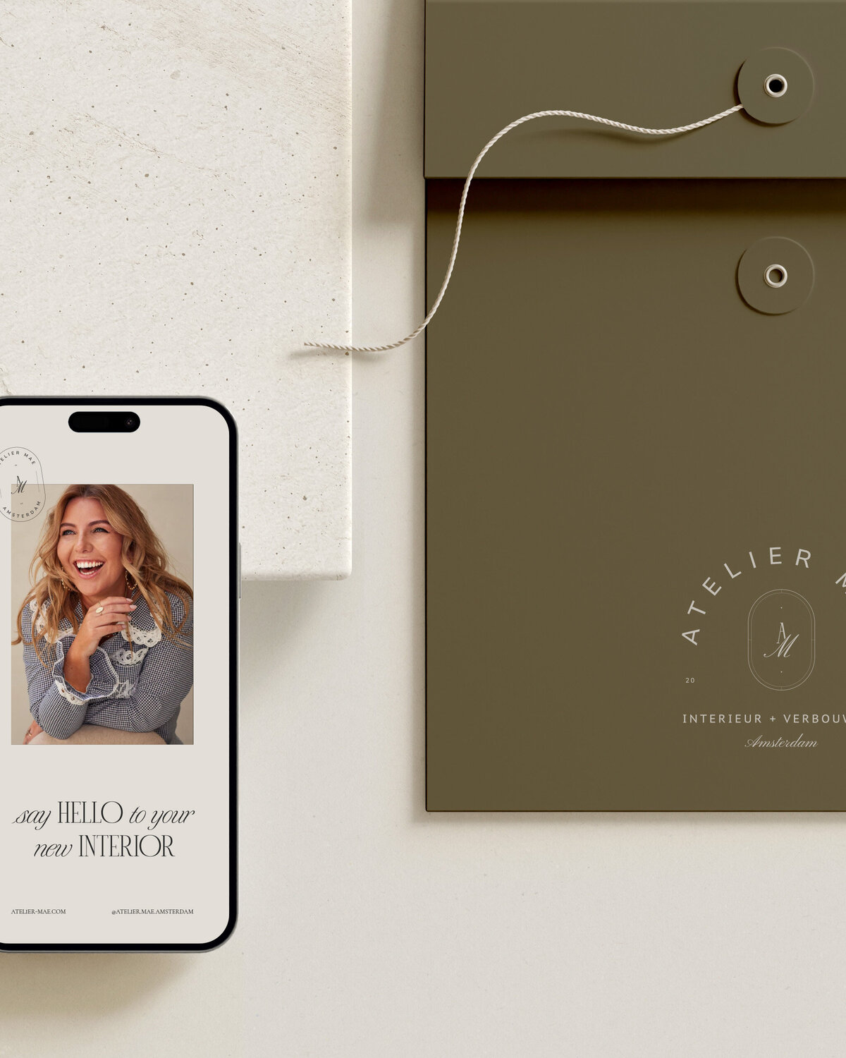 Atelier Mae mobiele website en luxe branding verpakking