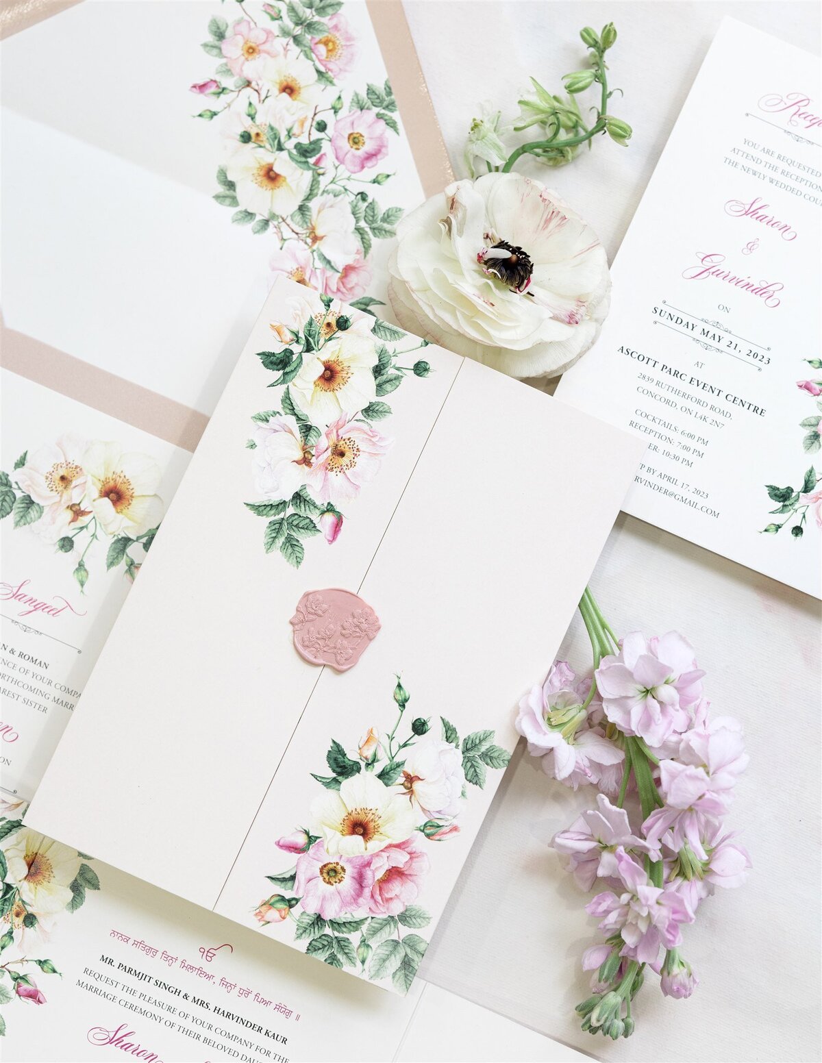 Blush gate-fold wedding invitation 3